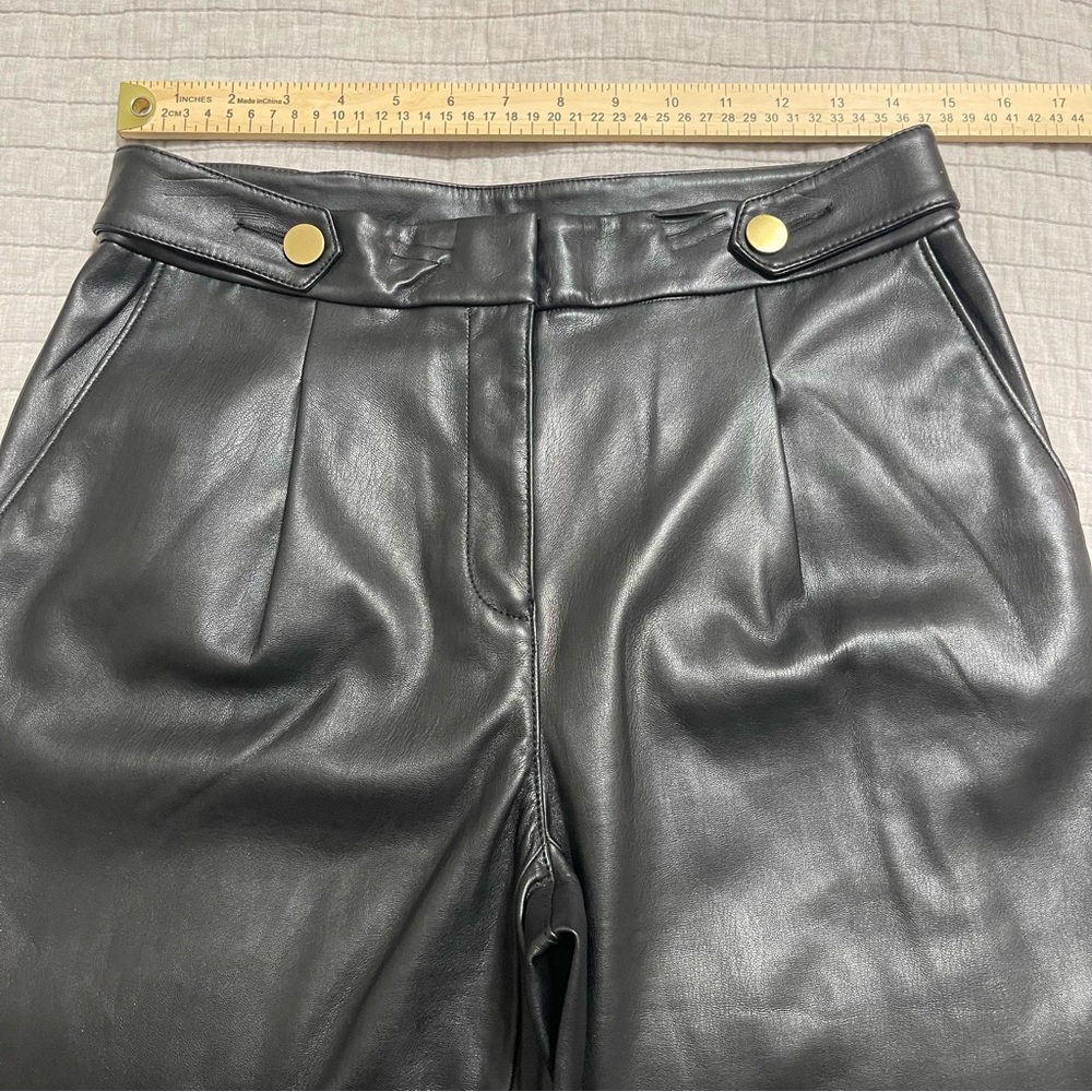 Loft Curvy Button Tab Slim Pants Faux Leather Size 2 - Picture 6 of 11